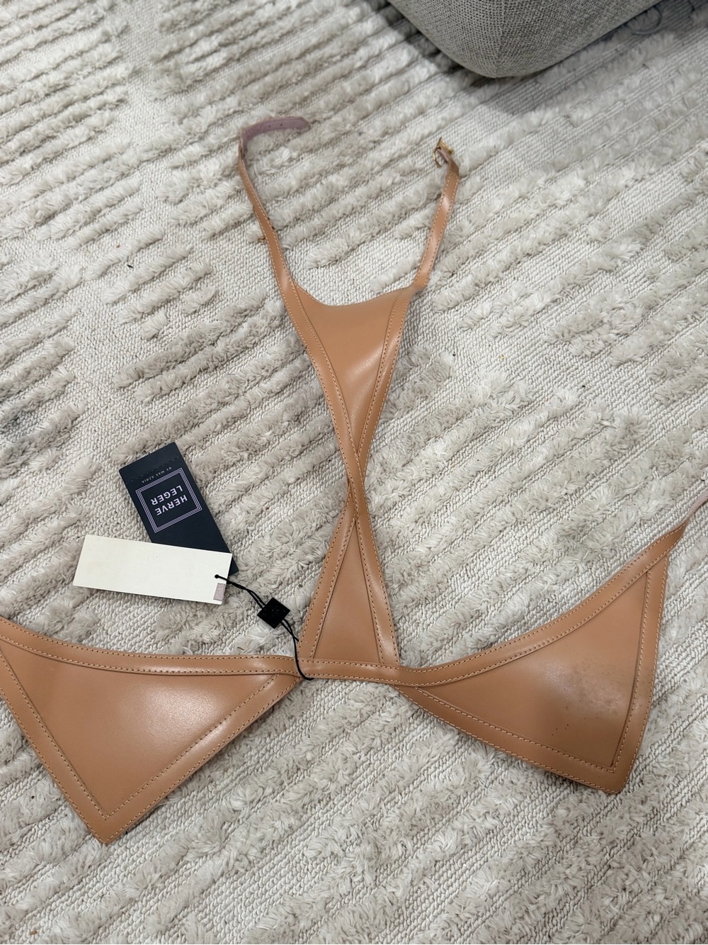 Herve Leger Nude/Tan Leather Triangle Harness Belt